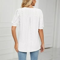 Ženski bluze Ženska modna casual v izrez Bubble Majica kratkih rukava Šuplja Outtop bijeli XXL