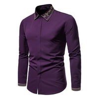 Košulje za muškarce Odricanje s dugim rukavima Slim Fit Colorblock vrhovi bluza Clearence Purple 2xl
