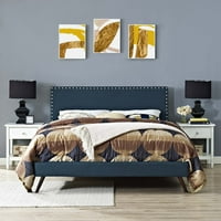 Moderna savremena urbana dizajn Spavaća soba kraljica veličine Okvir za krevet, tkanina, mornarska plava