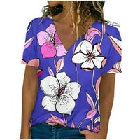 Odeerbi ljetni casual elegantni vrhovi za žene kratki rukav V-izrez majica s tiskanim labavim bluzom