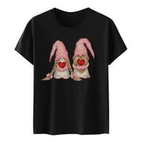 CETHRIO Ljetne košulje za žene casual zaljubljeni kratki rukav digitalni ispis okruglih vrata s labavim vrhovima crne boje