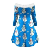 Olyvenn božićna ženska haljina koljena za zabavne vrhove casual žena ispis dugih rukava od ramena mini