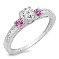 DazzlingRock kolekcija 14k okrugli rez ružičasti safir i bijeli dijamantni motorni prsten za brisanje,