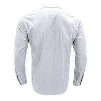 Odeerbi muške košulje s dugim rukavima posteljina čvrstog postolja ovratnik V izrez pulover džepni gumb