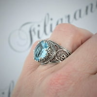 Sterling srebrni filigranski umjetnički plavi topaz drago kamenje ženski prsten
