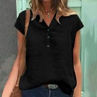 Ženske ljetne tunike vrhovi gumb-down ženska majica kratki rukav V-izrez bluze 2xl