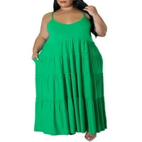 HAITE Women dugačka haljina od punog boja savremene ljetne haljine maxi haljine plaža u vratu zelena