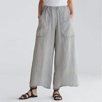 Žene Palazzo pamučne posteljine hlače Ljetni povremeni elastični džepovi širine ležaljke hlače okeani