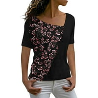 Jsaierl ženski kratki rukav V vrat Ležerne tuničke majice cvjetne tiskane labave košulje Ljetni patchwork