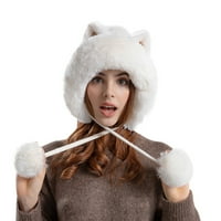 Leylayray Ženske pletene kašike mačke uši za uši za uši na glavi Plus Fleece zadebljani topli šešir