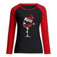 Amidoa ženski božić Ralgan dukseri Crveno vino Staklo Slatko pulover s dugim rukavima Crewneck Dukserica Smiješna zimska odjeća