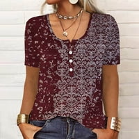 Dahyich Ljetne bluze za žene Elegantne casual V izrez šifonske bluze vrhovi majice vino xxl
