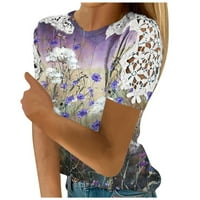 Ženska modna čipka šuplje print okrugli vrat kratkih rukava majica