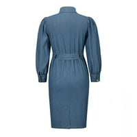 Dame Classic Blue stalk ovratnik dugih rukava traper haljina Retro haljina Ljetna haljina Klint haljina