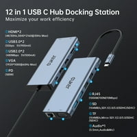Zzistar priključna stanica USB C HUB u dongleu, VGA Ethernet 100W PD USB priključci TF SD audio adapter