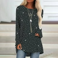Ženska modna labava okrugla vrata pulover s dugim rukavima polka tač za tisak TOP tamno siva XL