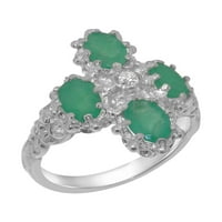 Britanci napravio je 10k bijeli zlatni prirodni dijamant i smaragdni ženski Wingens Ring - Opcije veličine - veličine 6