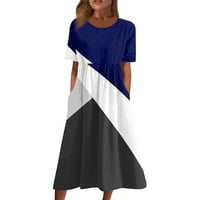 APEPAL ženske ljetne maxi haljine s kratkim rukavima Boho Print Swing A-line haljina s džepovima Royal