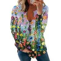 Ženske grafičke tiske dugih rukava majica moda zip up pulover udobnost labavo uklapajući izlaske bluze