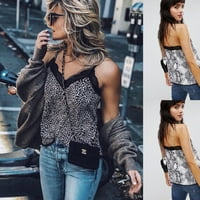 Ženska V izrez Leopard Print Camisole Spremnik prsluk bluza čipke CAMI Crop tops