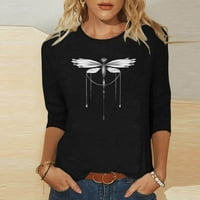 Žene Dragonfly Print Bluza Ugodna tunika Crewneck Teers Izlasci Thirts Ljetne vrhove Košulje za rukave crna L