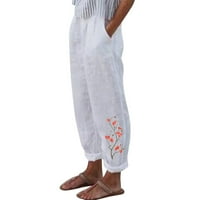 Labakihah Capri hlače za žene obrezirane hlače za žene uredske kapri hlače sa džepovima širok noga casual mekani pantski kapris bijeli