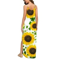 Ženska haljina plus veličina modni casual v-izrez tisak Ljeto bez rukava pulover žutih 10