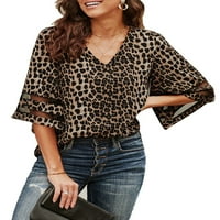 Caitzr Žene Cvjetni leopard Ispis bluza Ljeto Vintage V-izrez Slobodni vrhovi