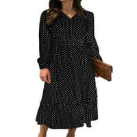 COGILD haljine za žene s dugim rukavima polka točkice maxi haljina V izrez ruffle hem haljine sa pojasom