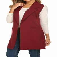 Prednji moći Ženski dugi ruvni prsluk bez rukava, puna boja casual rever ured bluzer jakna za radne