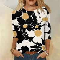 Hanas vrhovi ženski modni casual tri četvrtina rukava print pulover u okruglom vratu Top bluza crna