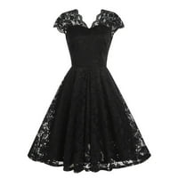 Penskaiy vintage haljina za žene Ženska ljetna crna V-izrez čipka bez rukava za retro haljina s crnim