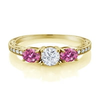 Gem Stone King 18K žuti pozlaćeni srebrni ružičasti ružičasti ružičasti prsten sa moissineom
