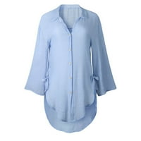 COFEEMO Plus Veličina Ljetne košulje za žene Modni u boji V-izrez V-izrez TOP BLUSE Gumb HUME LAOSE