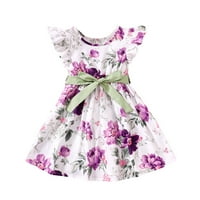 Rovga casual haljine za djevojke haljina letjeti ljubičasti cvijet, cvjetni haljina suknja za ležernu