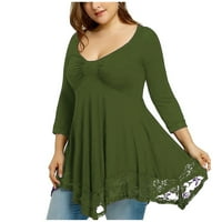 Ženska modna kasuallallallege veličine dugih rukava nepravilna čipka vidi - Greene, zelena