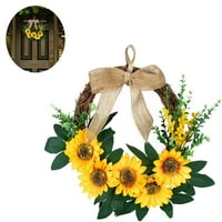 Umjetni suncokret vijenac ukras, vijenac u prednje vrata mini suncokret vijenac sa lukom i zelenim lišćem