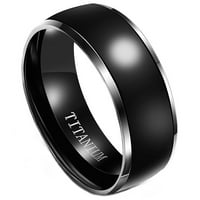 Muški titanijum vjenčani prsten polirani black and srebrna boja vjenčanica, udobnost fit