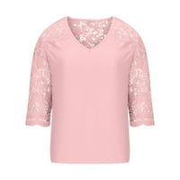 Penskeiy ženske casual cvjetne s kratkih rukava od tiskane čipke mrežice pulover V-izrez za blubu za blubu za majke dane poklone xxxxxl ružičasti ljetni posao