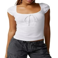 Kelajuan ženske krajeve prednjih majica, kapice za čahuru scoop vrat puna boja Slim Fit Ljetna bluza