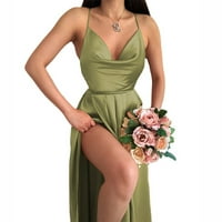 Haljine za ženske navečer V-izrez na večernju haljinu asimetrična ležerna haljina bez rukava zelena