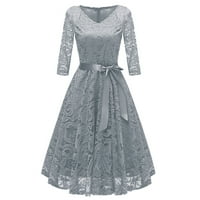 Shusuen ženska moda vintage V-izrez dugih rukava retro tanka večernji haljina maxi haljina za žene 2298