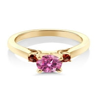 Gem Stone King 18k žuti pozlaćeni srebrni prsten Pink Moissinite Garnet