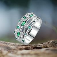 Baccoc Pribor Modni slojevi zeleni dragulj dijamant OpenWork Ring circon prsten ženski nakit dijamantski