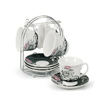 Svjetski pokloni set porculanskog čaja i tanjura sa metalnim postoljem - oz, bijeli