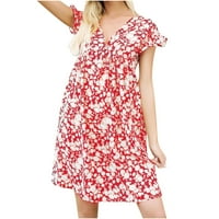 RUZIYOOG Ljetne haljine žene modni ležerni seksi ljetni kratki rukav cvjetni ispis V-izrez suknje haljina