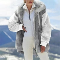 Hookied FAUS FAUP-a za žene, za žene, ženska dugačak tunika zimska topla zip up kapuljač s kapuljačom jaknom kaput na klirensu