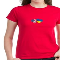Cafepress - Ženska Ukrajina USA Flag Heart Ukrainian am Majica - Ženska tamna majica