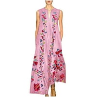 Ležerne ljetne haljine za ženske haljine omotače dubokim V-izrezom Romper ugrađeni džep ružičasti 4xl