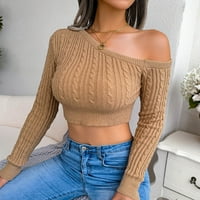 Ženska jedno ramena kore dugih rukava seksi pulover pulover smeđe boje od 12 dolara